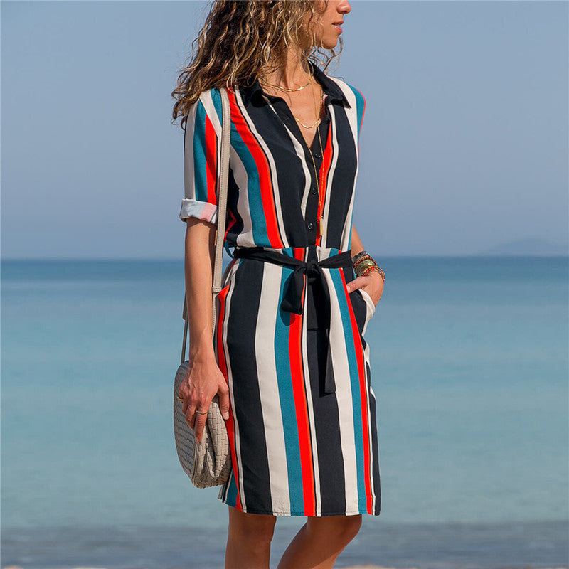 Beach Dresses Striped Print A-line