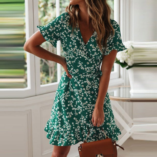 Floral Print Ruffles Women Dress