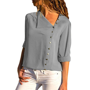 Chiffon Leisure Blouse Tops Skew Collar