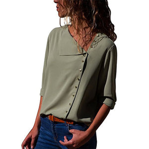 Chiffon Leisure Blouse Tops Skew Collar