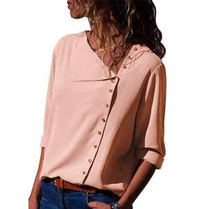 Chiffon Leisure Blouse Tops Skew Collar