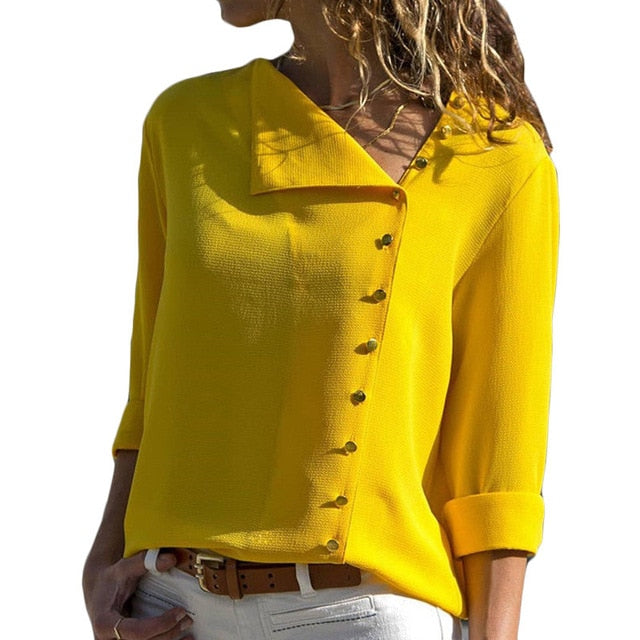 Chiffon Leisure Blouse Tops Skew Collar