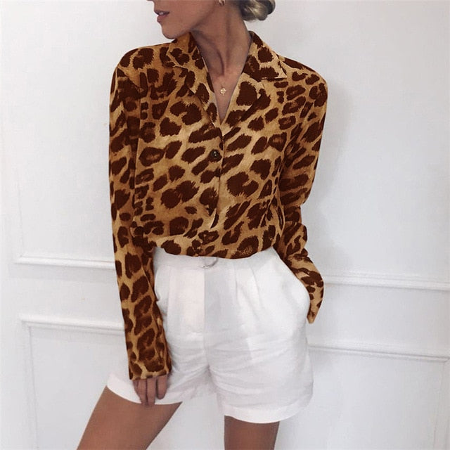 Chiffon Vintage Leopard Print Blouse