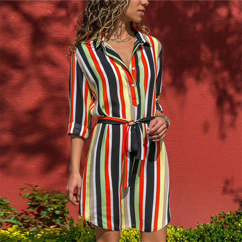 Beach Dresses Striped Print A-line