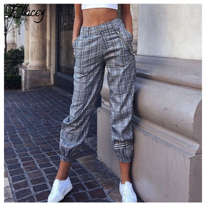 Spring Plaid Cargo Pants Vintage Casual for Women