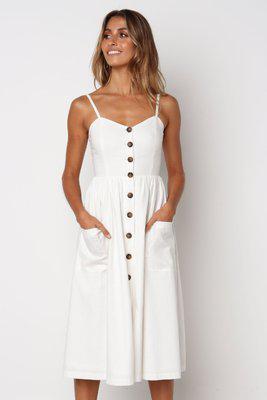 Casual linen and cotton summer dress with button stripe print