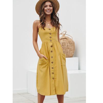 Casual linen and cotton summer dress with button stripe print