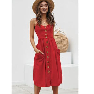 Casual linen and cotton summer dress with button stripe print