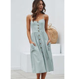 Casual linen and cotton summer dress with button stripe print