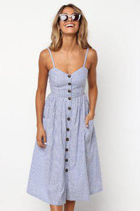 Casual linen and cotton summer dress with button stripe print