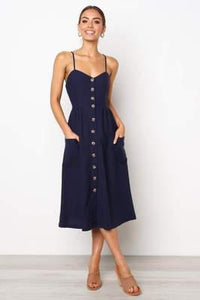 Casual linen and cotton summer dress with button stripe print