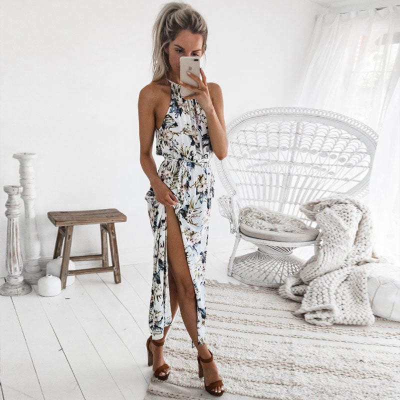 Floral Print Straps Long Dress