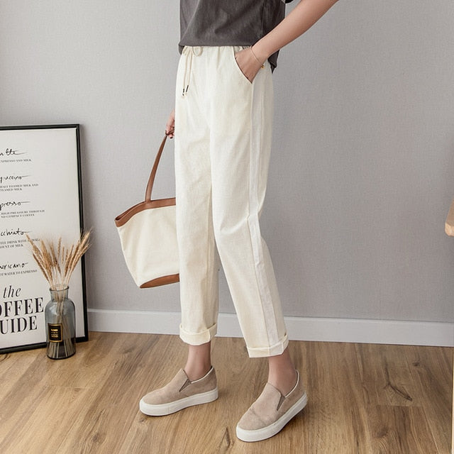 Cotton Linen Ankle Length Pants