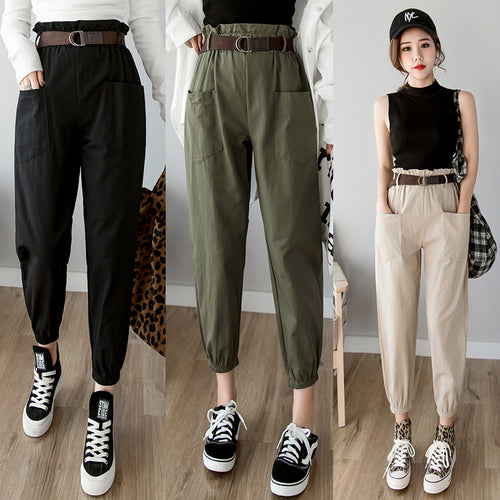 Female solid high waist loose harem pant