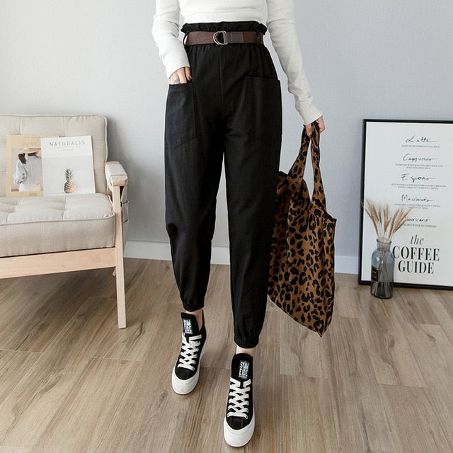 Female solid high waist loose harem pant