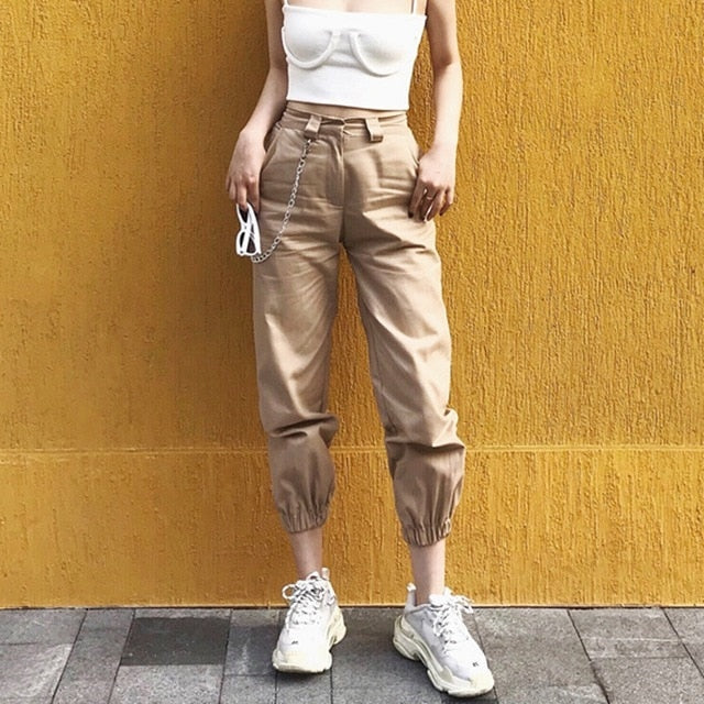 Spring vintage chain black cargo pants