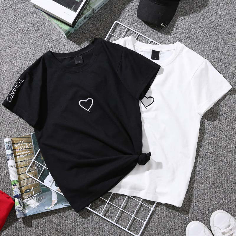 Love Heart Embroidery Print T-Shirt – Ennun