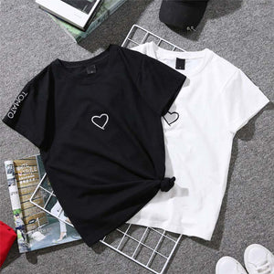 Love Heart Embroidery Print T-Shirt