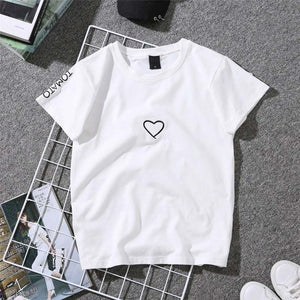 Love Heart Embroidery Print T-Shirt