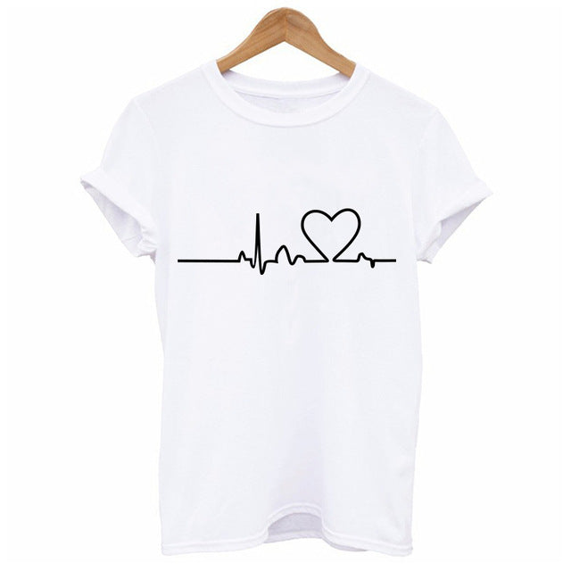 Love Heart Embroidery Print T-Shirt